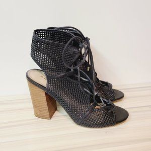 Aldo Alicya Black Lace Up Mesh Cut Out Block Heels Womens 7.5